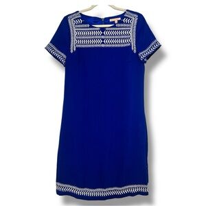 Gibson Latimer Blue Shift Dress‎ Small Embroidered Short Sleeve Lined Boho Chic